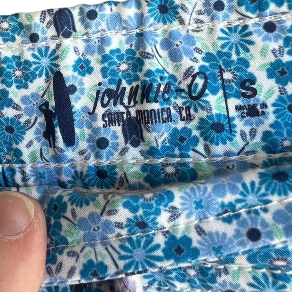 Johnnie-O Mens Blue Floral Swim Trunks Elastic Waist Mesh Lined Size S Small